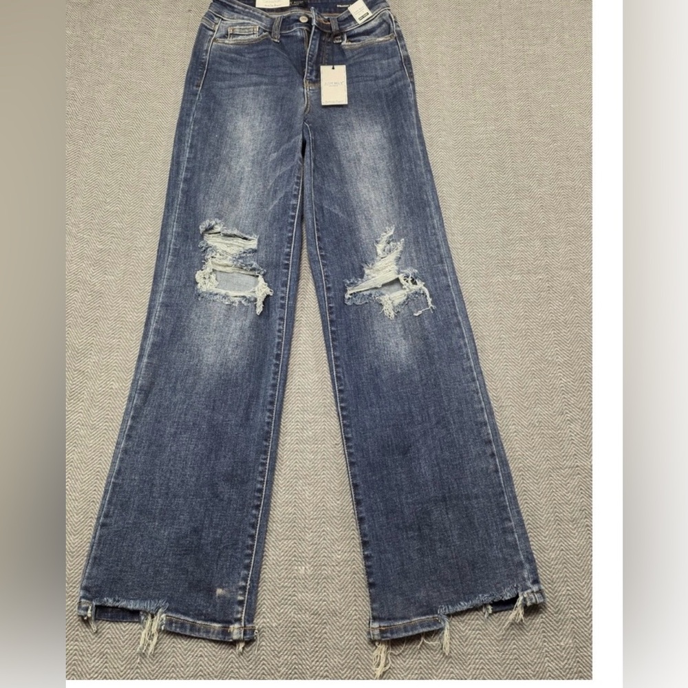 Judy Blue Distressed Flare Jeans - Blue